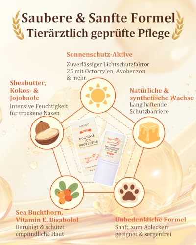 Hundenasen-Sonnenschutz Balsam mit SPF25 – Sheabutter & Kokosöl Formel – Schutz und Pflege bei trockenen/rissigen Nasen – Für alle Hunderassen geeignet