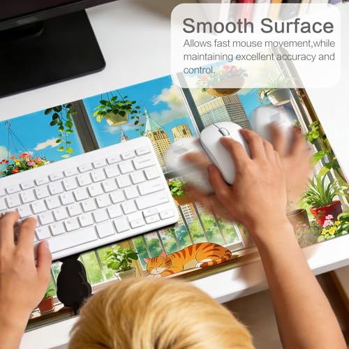 Image of Vimorco Waterproof Desk Pad,XXL Large Mouse Extended Gaming Mousepad with Anti-Slip Rubber Base,Computer Laptop Keyboard Mouse Mat for Women Men Girls Work,Game,Office,31.5 x 15.7 inch,Window cat