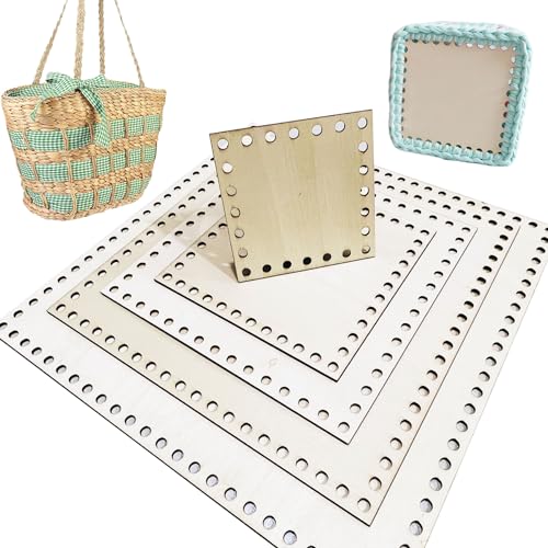 Yayatty 5 PCS Wooden Crochet Bag Bottom, Square Wooden Basket Bottom Wooden Base Shaper Blank Crochet Base for DIY Basket Craft Weaving Making Supplies - Thumbnail 3