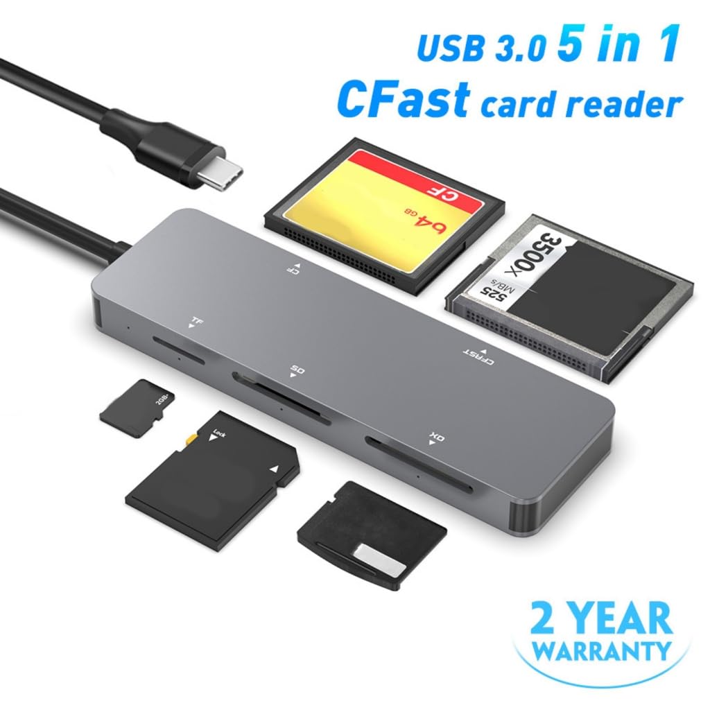 Lector de tarjetas tipo C3.0 de aleación de aluminio compatible con CFast CF XD SDTF con 5 Gbps