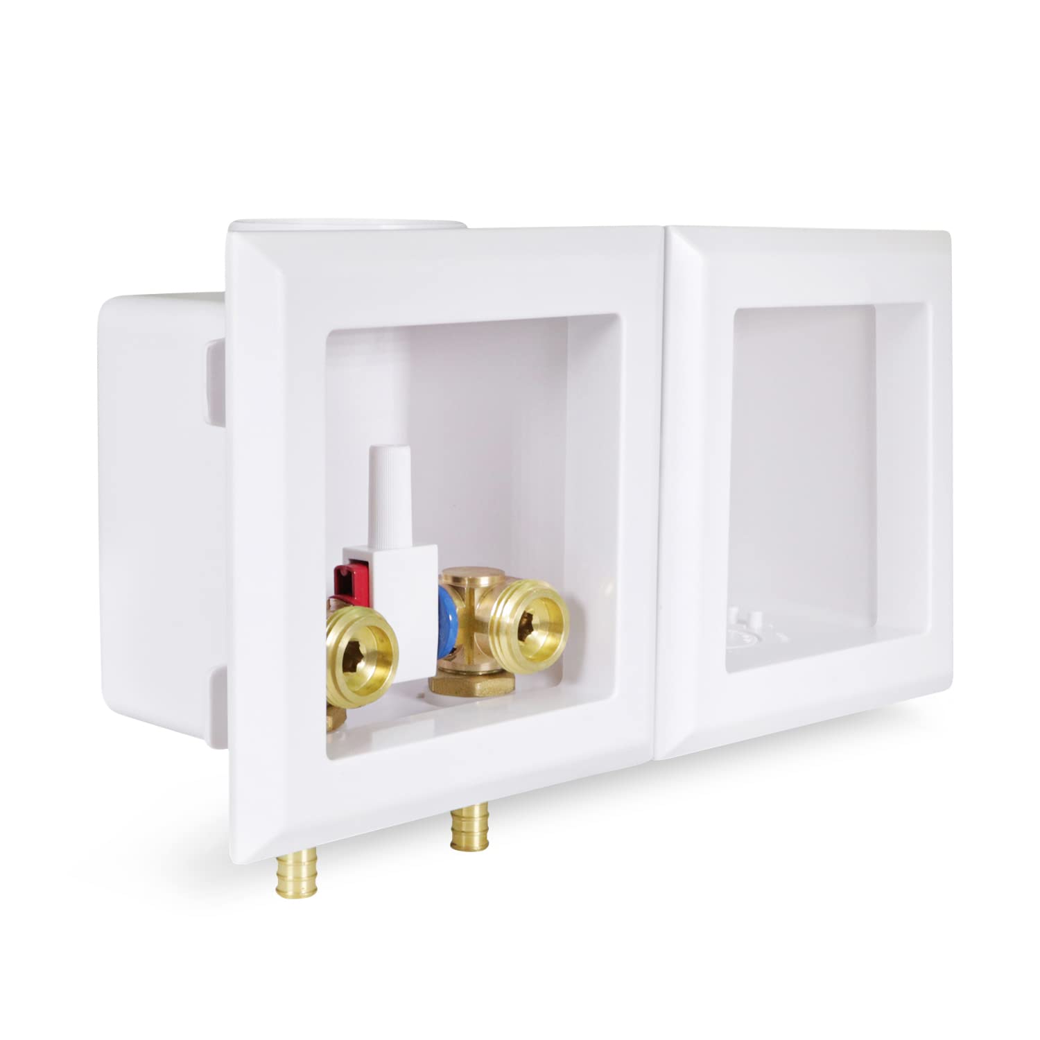 Highcraft Washing Machine Outlet Box Double Interlocking Universal Utitliy Outlet Valve Box for Ice Makers, Gas Valves, Air Admittance Valves and Washing Machine, 1/2" PEX B Connection