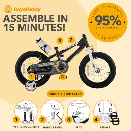 Image of RoyalBaby Bicycle for Kids Cycle for 5-8 Years Boys & Girls 16 Inch | Training Wheels | Adjustable Seat | 1 Year Warranty | Black