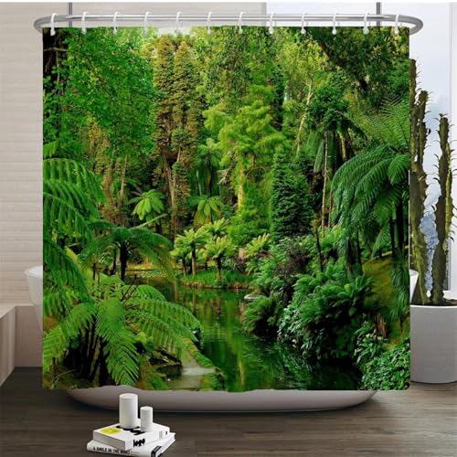 Rideau de douche imprimé arbres forêt en tissu polyester imperméable - 2