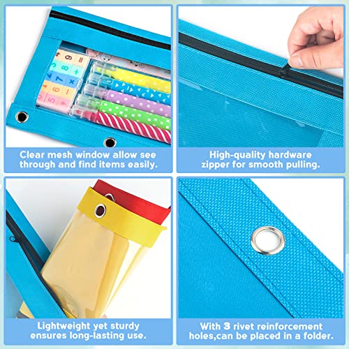Ochido Pencil Pouch For 3 Ring Binder,Bulk,30 Pack In Assorted Colors,Zipper Pencil Case With Clear Window,3-Hole Binder Cloth Pencil Bag For Storing Office Supplies #TOP5