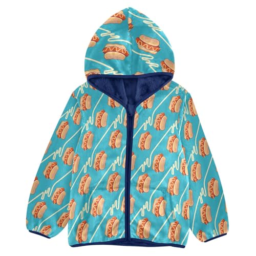 Hot Dog Toddler Fleece Jacket Baby Boys Hooded Zipper Long Sleeve Thick Warm Outerwear 3-10 Years