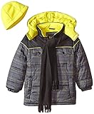 iXtreme Boys' Puffer Coat In Plaid with Hat and Scarf Set