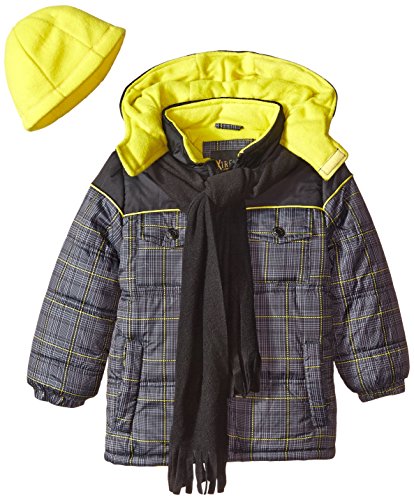 iXtreme Boys' Puffer Coat In Plaid with Hat and Scarf Set