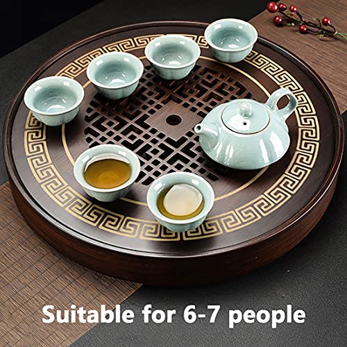 Plateau de service à thé en bambou avec design creux pour cérémonie du thé Gongfu, maison et bureau