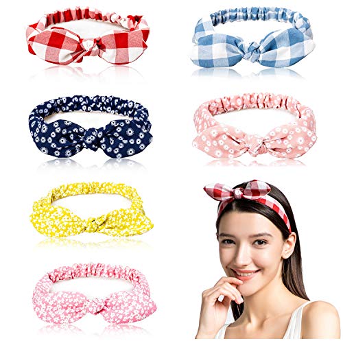 Headbands for Women Vintage Bow Printed Headwrap Elastic Boho Hair Band Twisted Cute Hair Accessories 6 pack DNSHAN