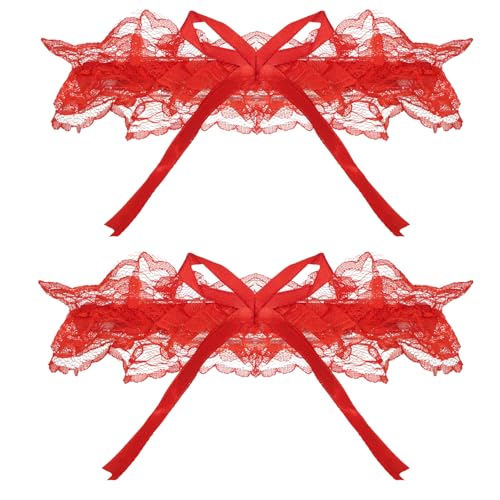 Umiin Strumpfbänder Brautaccessoires Hochzeit Strumpfbänder für Braut, Bigbow-Rot, 35-60cm