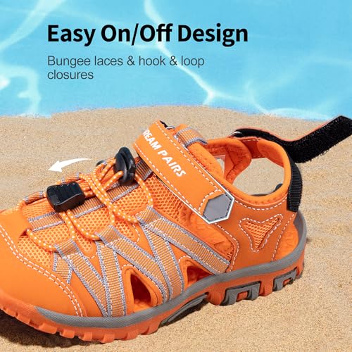 Image of DREAM PAIRS Boys Girls Closed-Toe Outdoor Summer Sport Sandals for Toddler /Little /Big Kid,Size 7 Toddler,Orange,181108K