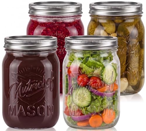 NutriChef 4-Pack 16 oz Mason Jars