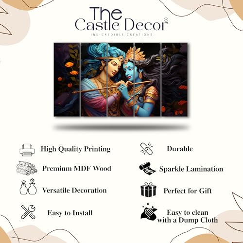 Image of The Castle Decor Lord Radha krishna painting | Multiple Frames Wall Art Painting for living room,Bedroom,Drawing room,Hotels Wooden Framed-Digital Painting (Multi Color - Design 5, 36x60 Inch)