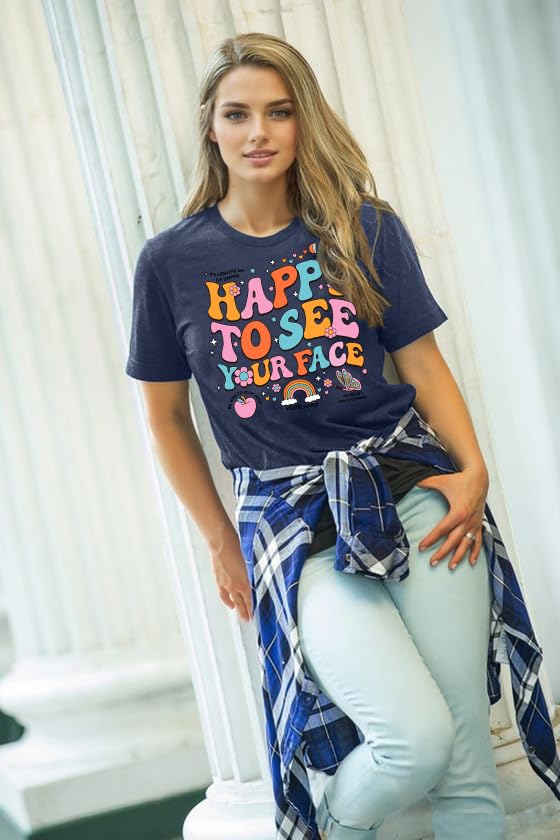 Teacher Shirts for Women Happy to See Your Face Tshirt Funny Back to School Teacher Gift Tee Tops3