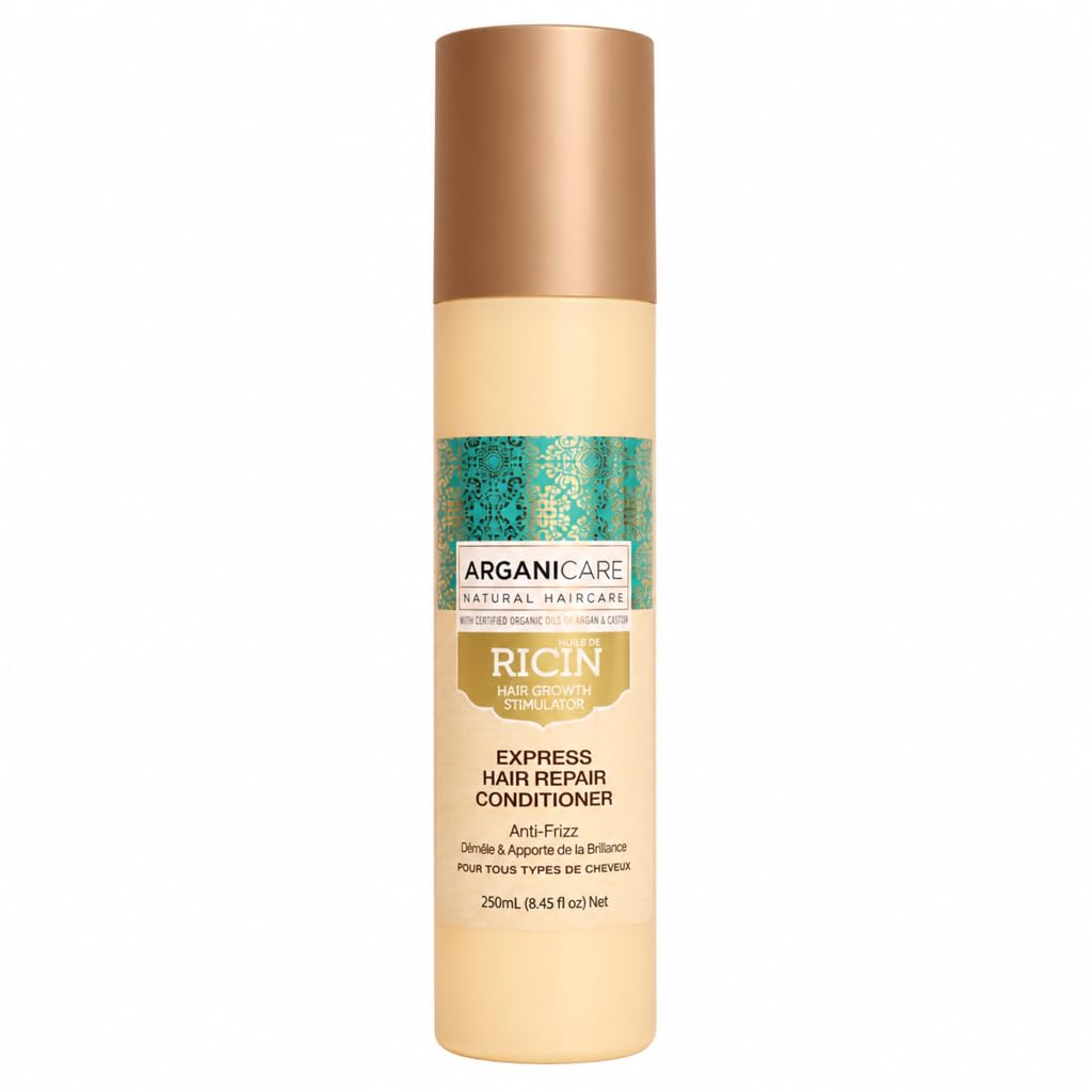 ARGANICARE Spray Démêlant Express Sans Rinçage Huile de Ricin & Argan – Tous Types de Cheveux – Réparation Instantanée, Anti-Casse & Anti-Frisottis, Brillance & Élasticité – 250 ml