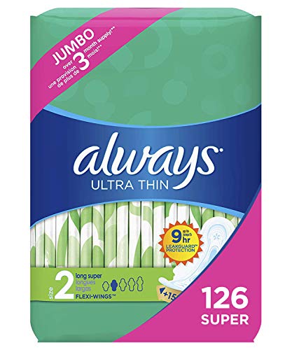Always Ultra Thin Feminine Pads with Wings for Women, Size 2, 126 Count