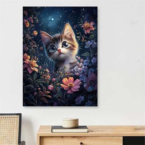 Peinture par numéro adulte chat et fleurs colorées 20x30cm numéro d'art