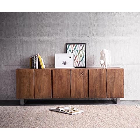 DELIFE Kommode Live-Edge Akazie Braun 220 cm 6 Türen Massivholz Baumkante Sideboard Cover