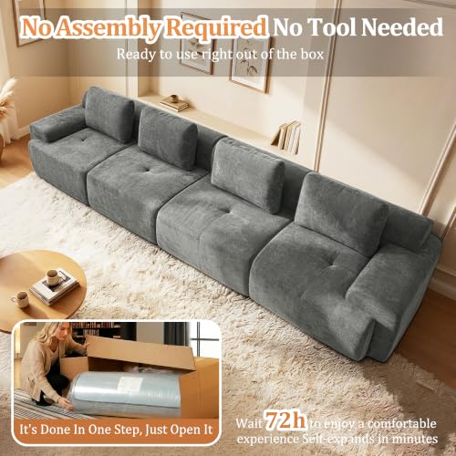 Image of 159 inch Oversized Boneless Couch, Comfort Cloud Sectional Couches for Living Room, Modular Sofa High Back & Extra Deep Seat, No Assembly, Soft Chenille Fabric (Dark Grey, 159 inch-(4+0))