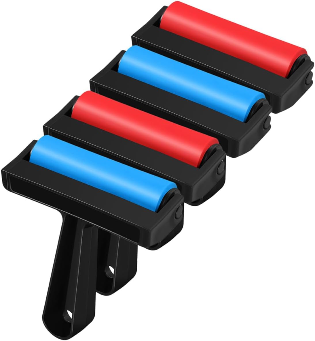 Anneome 4pcs Red and Blue Printmaking Brayers Roller Set for Students and DIY Art Crafting, 10cm Rubber Ink Rollers for Stamping, Gluing, and Paper Printing