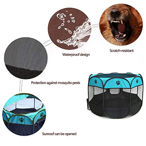 Image of Pet Playpen, Foldable Dog Playpens, Portable Exercise Kennel Tent for Puppies /Dogs /Cats /Rabbits, Dog Play Tent with Removable Mesh Shade Cover for Travel Indoor Outdoor Using