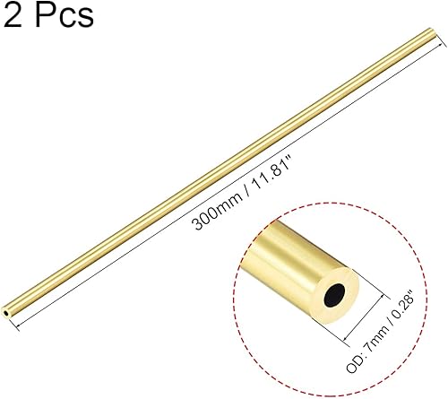 Miniatura 6 de uxcell Tubo redondo de latón, 11.811 in de longitud 0.276 in de diámetro exterior de 0.059 in de grosor de pared, tubo recto sin costuras, 2 piezas