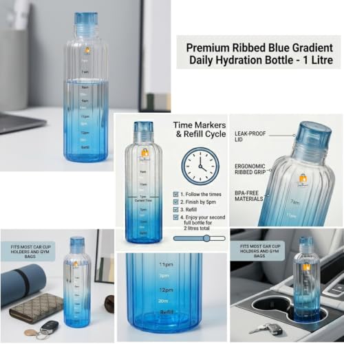 Image of Borosilicate Glass Water Bottles with Cap, Water Bottle 500ML Glass Motivational Time Marker Drink Bottle Cute Glass Milk Juice Drinking Bottles for Girls Kids Women for School, Gym (Blue)