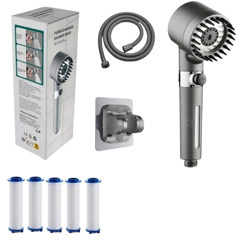 Bexora Pro Filtersystem Handbrause Duschkopf mit Schlauch, Filter, 3 Strahlarten, Wassersparend & Stoppfunktion, Reinigt Wasser