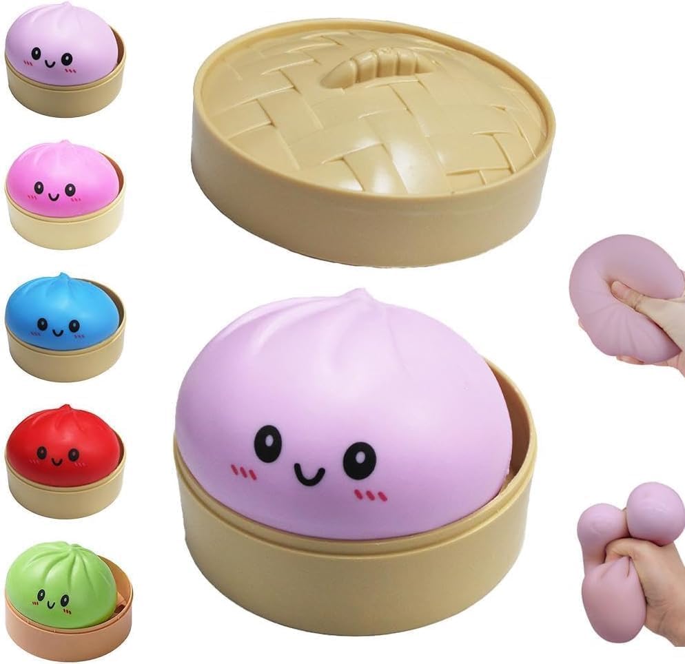 Giant Glitter Dumpling Squishy,Squishy Dumpling Toy, Stress Relief Bao Bun Squishy Squeeze Toy with Steamer,Fun Soft Squeeze Glitter Dumplings Stress Ball Sensory Fidget Toys, for Kids & Adults (J)
