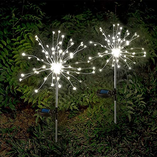 ZQX Lot de 2 lampes solaires de jardin, feux d'artifice Starburst Guirlande lumineuse à énergie solaire pour jardin, allée, terrasse, mariage, fête Blanc froid Cover