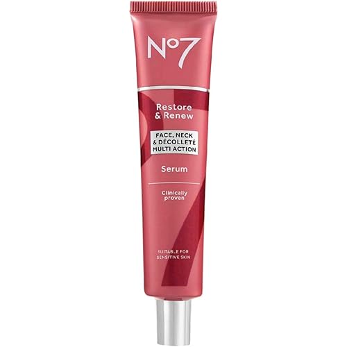 No7 Restore & Renew Multi-Action Face & Neck Serum - Anti Aging Serum for Deep Wrinkle Repair - Collagen Infused Face Serum with a Hydrating Blend of Hibiscus Peptides & Hyaluronic Acid (2.5 Fl Oz)