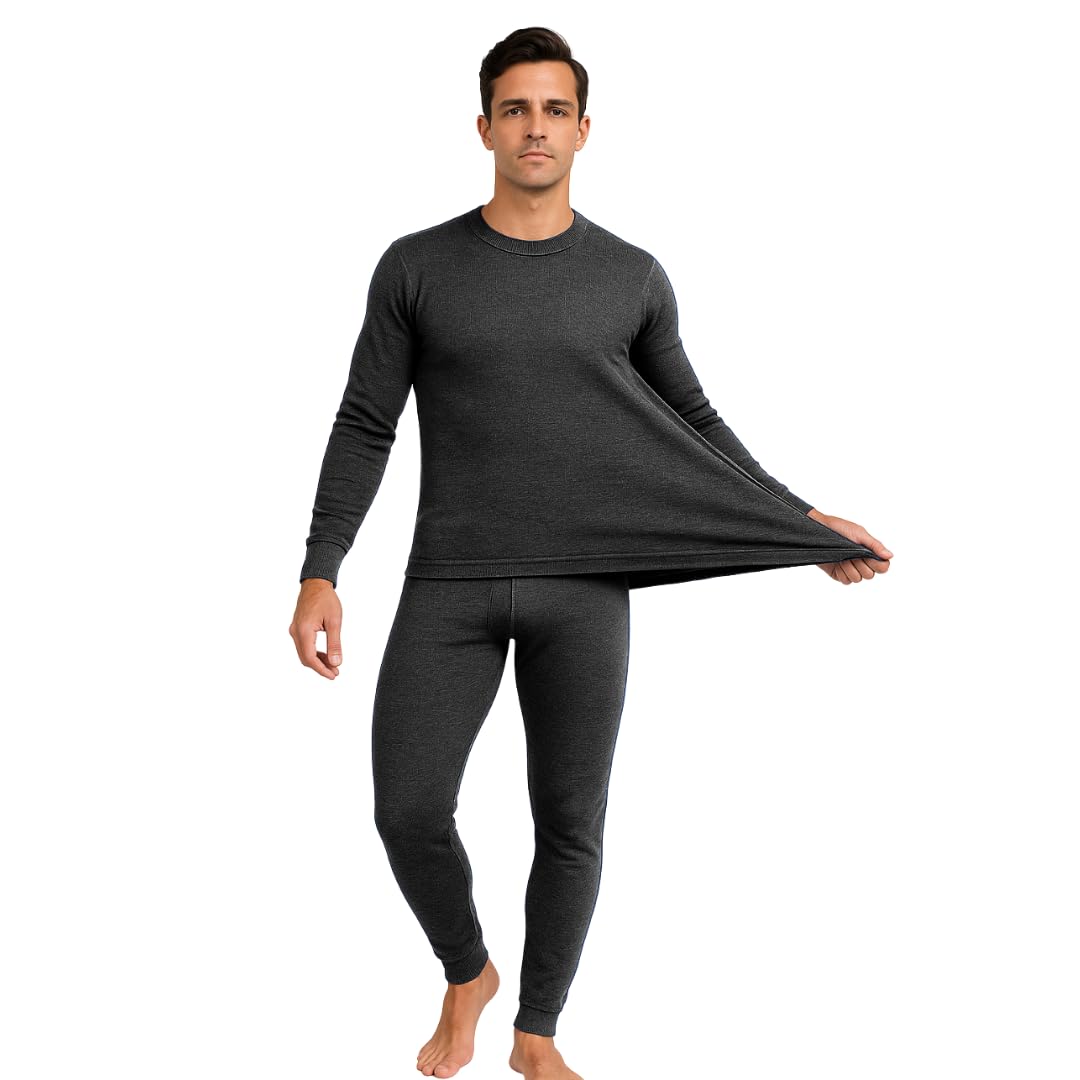 Men’s Cotton Rich Thermal Innerwear Set (Grey) | Premium Winter Top & Bottom | Warm Slim Fit Body Warmer for Cold Weather-image-45