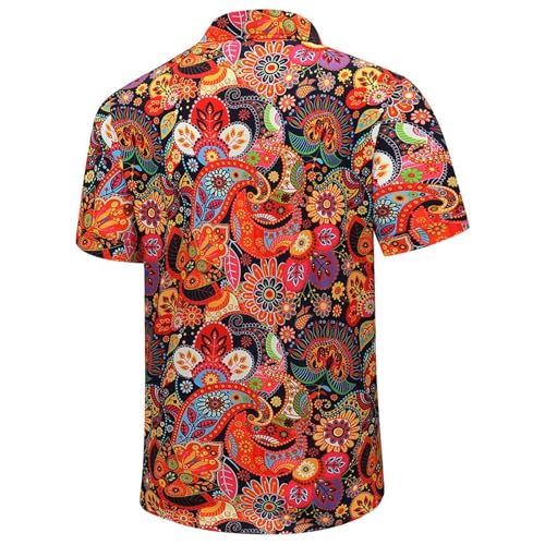 Image of Men's Hawaiian Shirt Tops Vintage Short Sleeve Button Down Beach Shirt Male Tropical Floral Summer Pullover Party Holiday