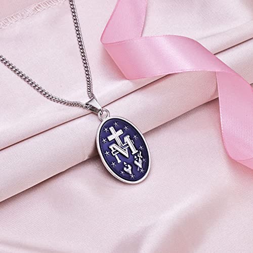 6pcs Oval Enamel Our Lady Virgin Mary Saint Miraculous Medal Floral Rosary Pendant Necklace 6