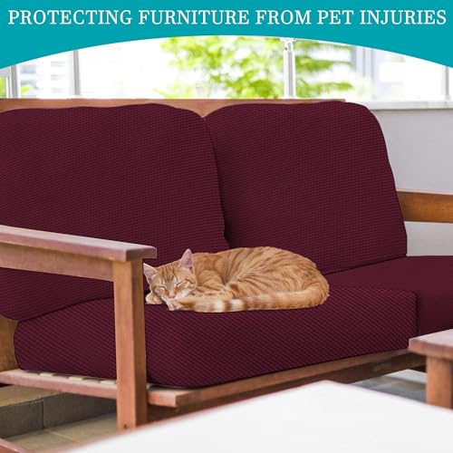 Image of 12Pcs Stretch Patio Cushion Covers,Outdoor Couch Covers Replacement,Outdoor Couch & Sofa Slipcovers,for Patio Furniture Cushion Covers,Washable Reusable Furniture Protector (Wine red,Cover Only)