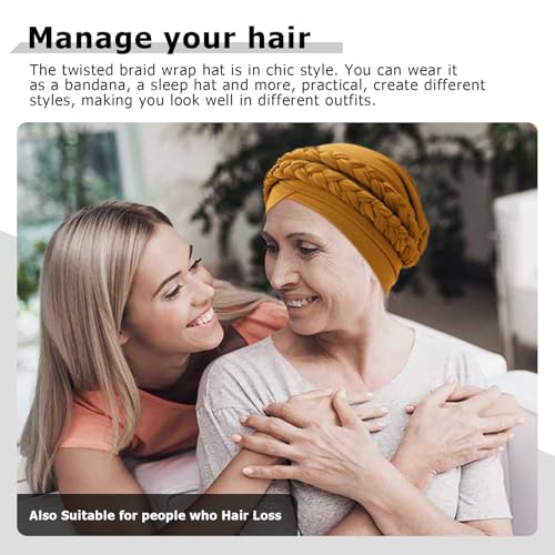 Image of DRESHOW African Women Turban Caps Beanie Twist Headscarf Pre-Tied Double Twisted Braid Hair Cover Wrap Hat Chemo Cancer Cap