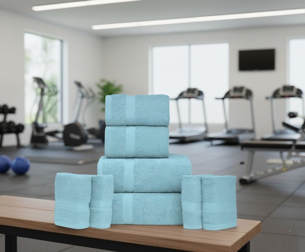 manucci Set di 8 asciugamani in 100% cotone egiziano super morbido, di alta qualità, 4 viso, 2 mani e 2 asciugamani da bagno, per spa, palestra, hotel e bagno, 600 g/m² (menta)