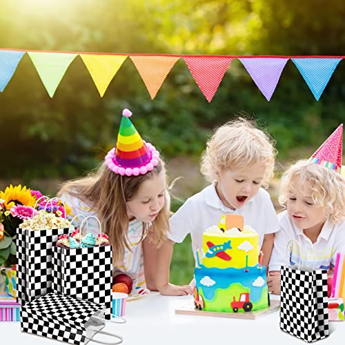 Epakh 16 Pieces Checkered Racing Treat Bags Race Car Party Favors Bag With Handles Black And White Checkered Racing Flag Candy Bags Goodie Bags For Race Car Themed Birthday Party Supplies #TOP5