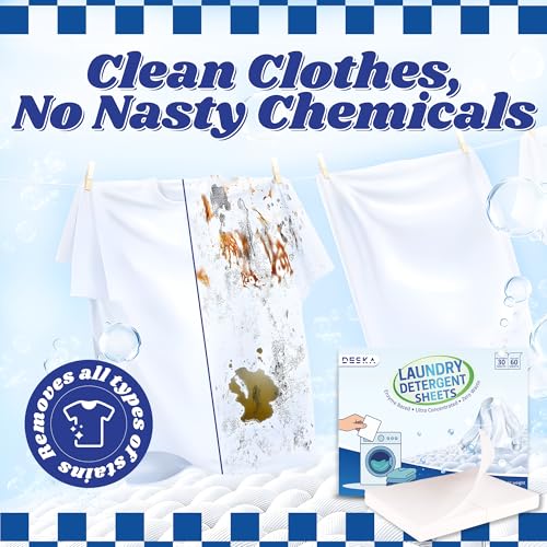 Image of DESKA Eco-friendly Laundry Detergent Sheets - 30 Sheets | For Top Load & Front Load |Tough Stain Removal with Bio Enzymes Infused |Fast Dissolving, No Residue| Plant-based, Chemical Free (30)