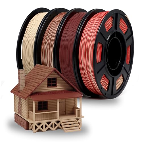 Image of YOUSU 3D Printer Filament Bundle, Wood PLA Filament 1.75mm, Multicolor 3D Printer Filament, Add More Than 30% Real WoodFiber, Maple, Cherry, Mahogany, Bamboo,Fits for Most FDM 3D Printers,250g*4 Pack.