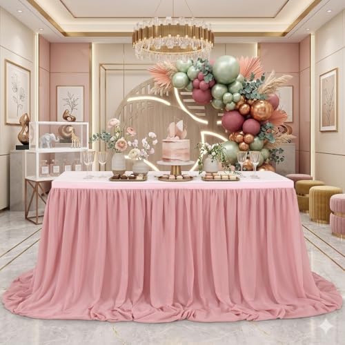 QueenDream 6ft Dusty Rose Chiffon Table Skirt Sheer for Rectangle Tables or Round Tables Sheer Tablecloth for Wedding Baby Girl Birthday Party Bridal Shower Decoration by QueenDream - Image 8