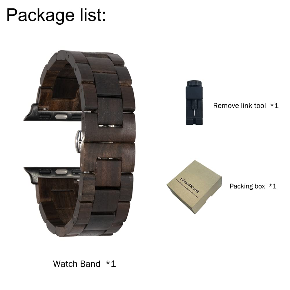 Correa de reloj de madera para Apple Watch 42 mm/44 mm, 100% ecológica, de madera natural, para Apple Watch SE, Apple Watch Series 6/5/4/3/2/1 (Negro), 42 mm/44 mm