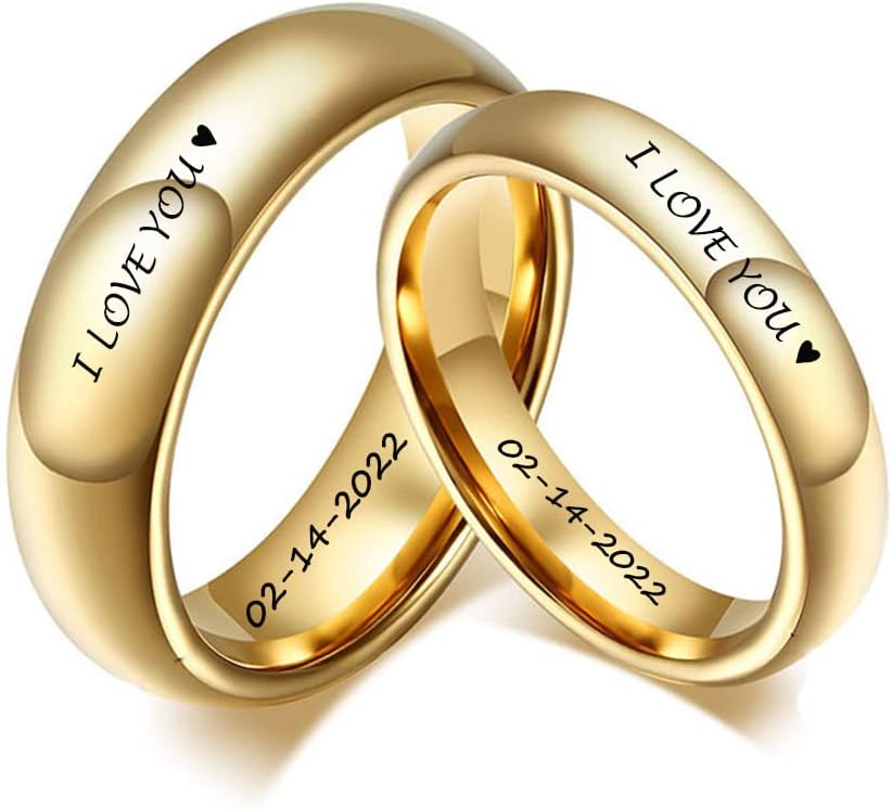 Personalized Matching Promise Rings for Couples Set with 2 Rings Engagement Rings Set Rings for Him and Her Engraved Promise Rings for Couples Friends,Size 5-13