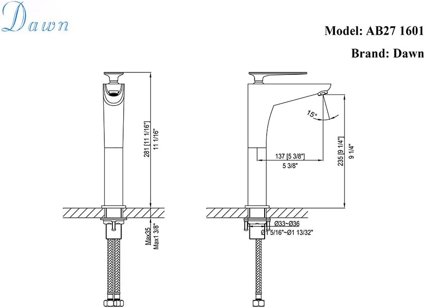 Dawn AB27 1601C Single-Lever Tall Vessel Faucet, Chrome