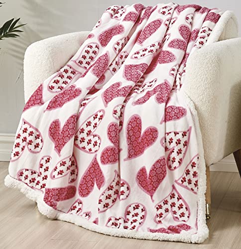 Scarlett Sherpa Throw Blanket, Heart Design, Warm, Cozy, Fluffy 50X60 Perfect Valentines Day Gift For Friend Or Lover #TOP3