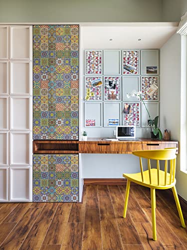 Image of WallDesign Spanish Glaze Tile Sticker - 16 x 24 inch Waterproof Easy Clean Durable Vinyl Decorative Film for Kitchen Counter, Washbasin, Table, Wall, Cupboard-Self-Adhesive