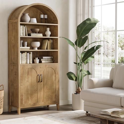 LITTLE TREE 70.9 Inches Tall Arched Bookcase, 8-Tier Bookshelf with Doors & Adjustable Shelves,...