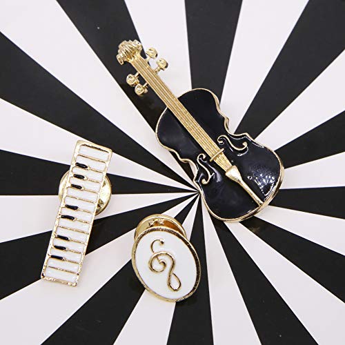 Apol Elegant Enamel Music Themed Brooch Pins,Set 3 Pcs Includes Violin Piano Keyboard Music Note Brooch for Clothes Dress Scarf Bags Decoration4