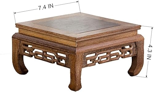 Miniatura 2 de Piernas cuadradas de cifosis talladas Soporte de exhibición de madera para manualidades Base de piedra de caoba Florero Maceta Estatua de Buda