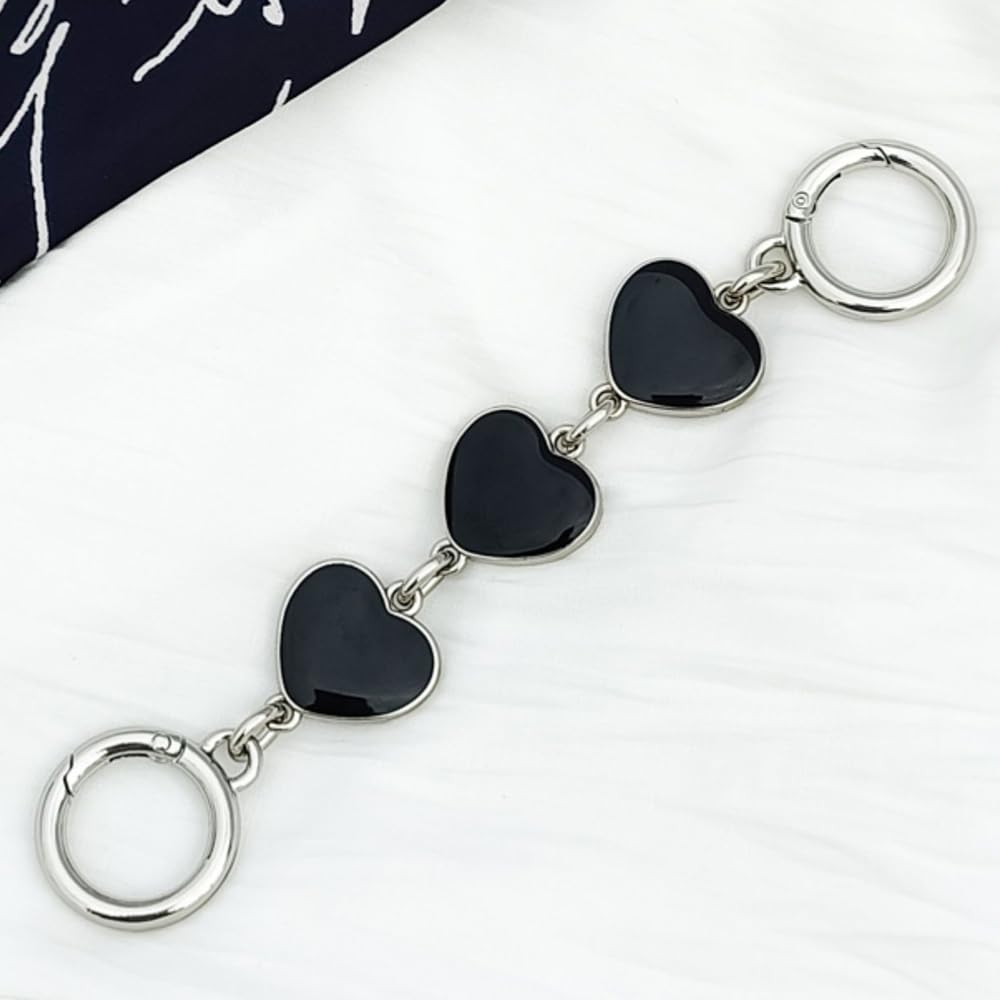 AUMEY Heart Purse Extension Chain,Metal Shoulder Extension Handbag Replacement Strap, Bag Strap Extender Accessoryr (Style4-Silver+Black)